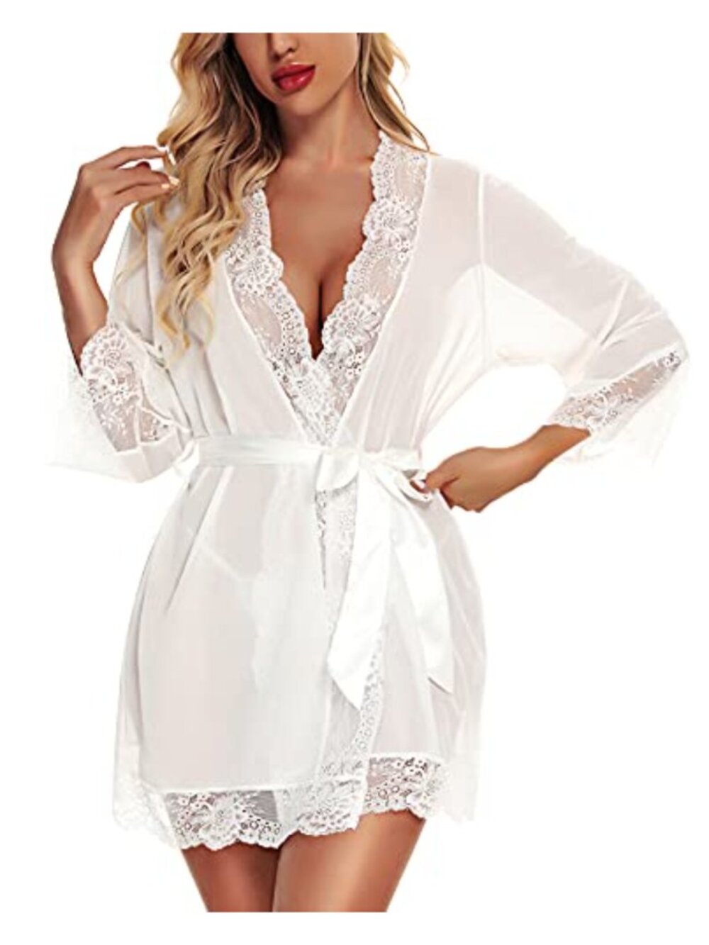 Lace Kimono Robe Babydoll Chemise Lingerie Bride Robe Wedding Party